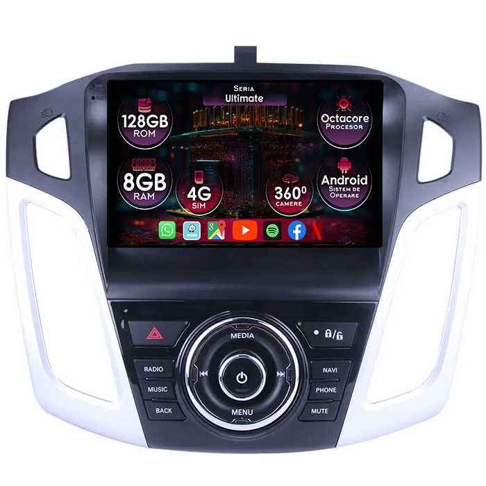 Navigatie dedicata Ford Focus 3 2011-2018, 8GB RAM 128GB ROM, Octacore, Platforma TS18, Display 9" QLED, Carplay&Android Auto, Android 14, Ventilator Activ - imagine 1