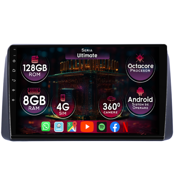 Navigatie dedicata Chrysler Grand Voyager 2011-2015, 8GB RAM 128GB ROM, Octacore, Platforma TS18, Display 9" QLED, Carplay&Android Auto, Android 14, Ventilator Activ
