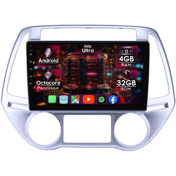 Navigatie dedicata Hyundai I20 2012-2014, 4GB RAM 32GB ROM, Octacore, Display 9" QLED, Carplay&Android Auto, Android 14, Ventilator Activ