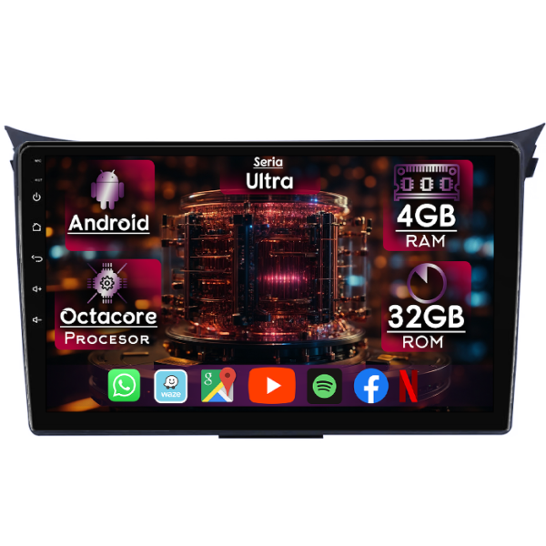 Navigatie dedicata Hyundai I30 2011-2017, 4GB RAM 32GB ROM, Octacore, Display 9" QLED, Carplay&Android Auto, Android 14, Ventilator Activ