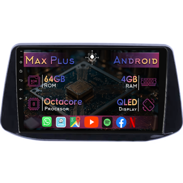 Navigatie dedicata Hyundai I30 2018, 4GB RAM 64GB ROM, Octacore, Display 9" QLED, Carplay&Android Auto, Android 14, Suport camere AHD
