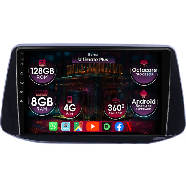 Navigatie dedicata Hyundai I30 2018, 8GB RAM 128GB ROM, Octacore, Platforma 7862, Display 9" QLED, Carplay&Android Auto, Android 14, Ventilator Activ