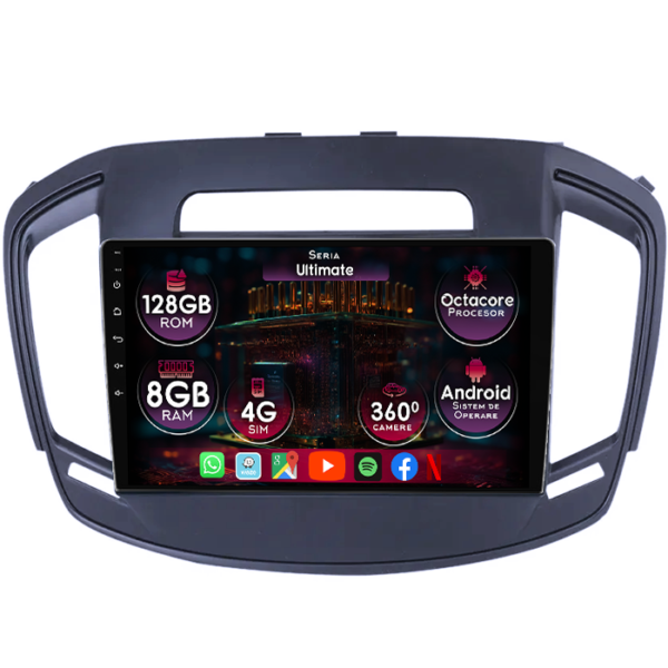 Navigatie dedicata Opel Insignia 2013-2017, 8GB RAM 128GB ROM, Octacore, Platforma TS18, Display 9" QLED, Carplay&Android Auto, Android 14, Ventilator Activ