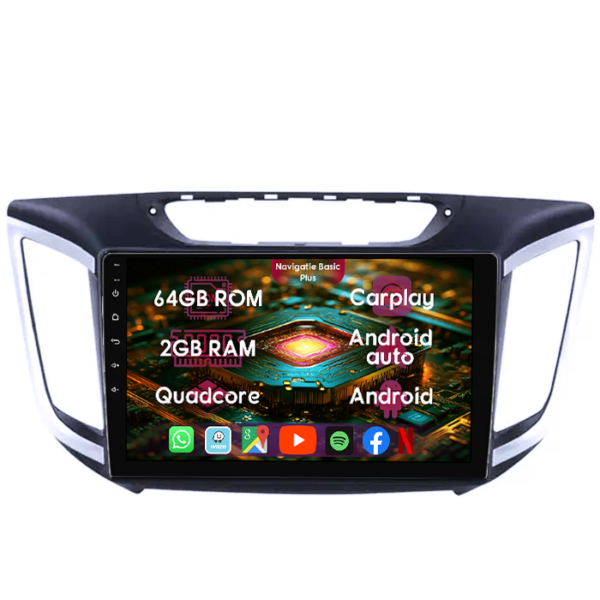 Navigatie dedicata Hyundai IX25 2015-2019, 2GB RAM 64GB ROM, Quad Core, Display 10" IPS Full HD, Carplay&Android Auto, Android 14, Suport camere AHD