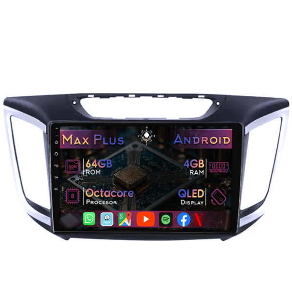 Navigatie dedicata Hyundai IX25 2015-2019, 4GB RAM 64GB ROM, Octacore, Display 10" QLED, Carplay&Android Auto, Android 14, Suport camere AHD