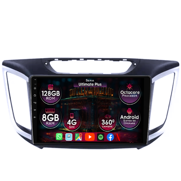 Navigatie dedicata Hyundai IX25 2015-2019, 8GB RAM 128GB ROM, Octacore, Platforma 7862, Display 10" QLED, Carplay&Android Auto, Android 14, Ventilator Activ