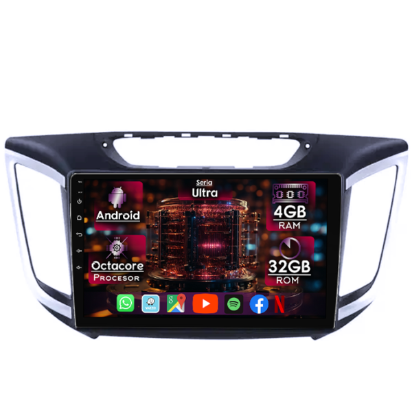 Navigatie dedicata Hyundai IX25 2015-2019, 4GB RAM 32GB ROM, Octacore, Display 10" QLED, Carplay&Android Auto, Android 14, Ventilator Activ