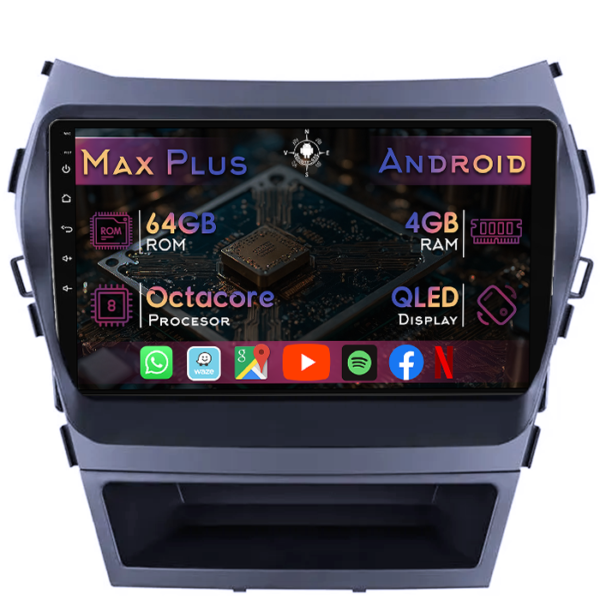 Navigatie dedicata Hyundai IX45 2013-2017, 4GB RAM 64GB ROM, Octacore, Display 9" QLED, Carplay&Android Auto, Android 14, Suport camere AHD