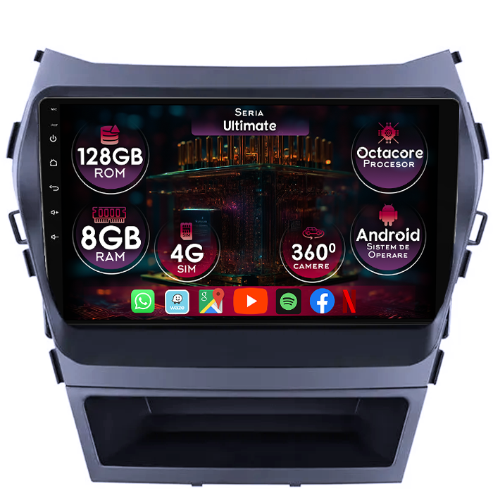 Navigatie dedicata Hyundai IX45 2013-2017, 8GB RAM 128GB ROM, Octacore, Platforma TS18, Display 9" QLED, Carplay&Android Auto, Android 14, Ventilator Activ - imagine 1