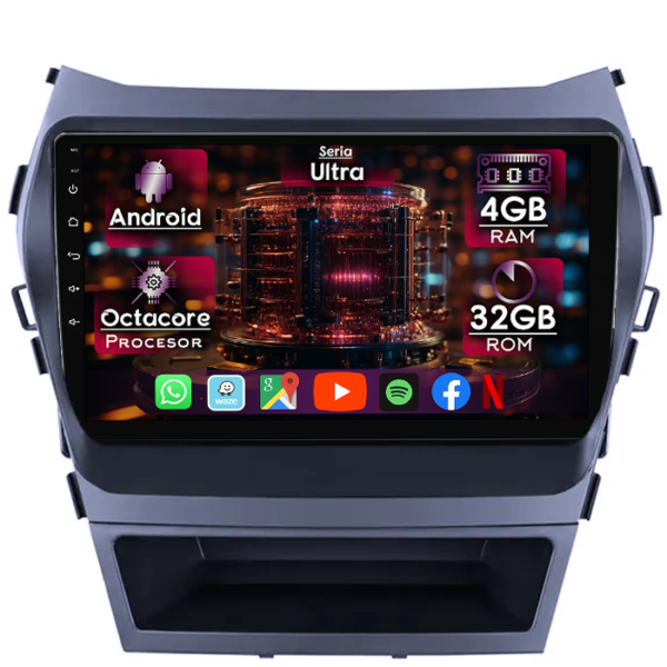 Navigatie dedicata Hyundai IX45 2013-2017, 4GB RAM 32GB ROM, Octacore, Display 9" QLED, Carplay&Android Auto, Android 14, Ventilator Activ