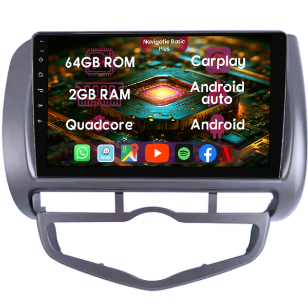 Navigatie dedicata Honda Jazz/City 2006, 2GB RAM 64GB ROM, Quad Core, Display 9" IPS Full HD, Carplay&Android Auto, Android 14, Suport camere AHD