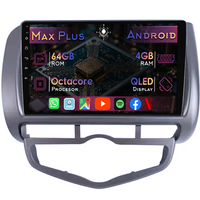 Navigatie dedicata Honda Jazz/City 2006, 4GB RAM 64GB ROM, Octacore, Display 9" QLED, Carplay&Android Auto, Android 14, Suport camere AHD - imagine 1