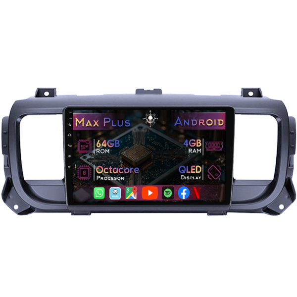Navigatie dedicata Citroen Jumpy 2016+, 4GB RAM 64GB ROM, Octacore, Display 9" QLED, Carplay&Android Auto, Android 14, Suport camere AHD