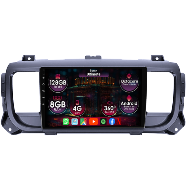 Navigatie dedicata Citroen Jumpy 2016+, 8GB RAM 128GB ROM, Octacore, Platforma TS18, Display 9" QLED, Carplay&Android Auto, Android 14, Ventilator Activ