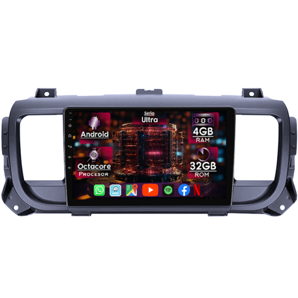 Navigatie dedicata Citroen Jumpy 2016+, 4GB RAM 32GB ROM, Octacore, Display 9" QLED, Carplay&Android Auto, Android 14, Ventilator Activ
