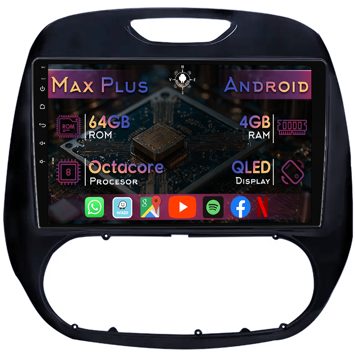 Navigatie dedicata Renault Kaptur 2016-2019, 4GB RAM 64GB ROM, Octacore, Display 9" QLED, Carplay&Android Auto, Android 14, Suport camere AHD - imagine 1