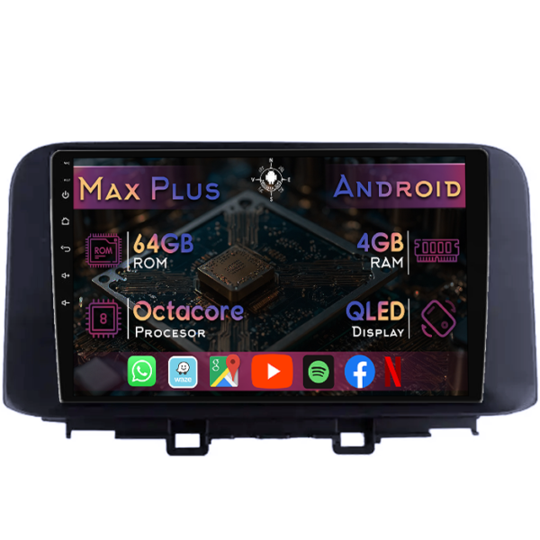 Navigatie dedicata Hyundai Kona 2018-2020, 4GB RAM 64GB ROM, Octacore, Display 10" QLED, Carplay&Android Auto, Android 14, Suport camere AHD