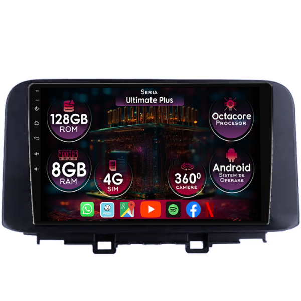 Navigatie dedicata Hyundai Kona 2018-2020, 8GB RAM 128GB ROM, Octacore, Platforma 7862, Display 10" QLED, Carplay&Android Auto, Android 14, Ventilator Activ