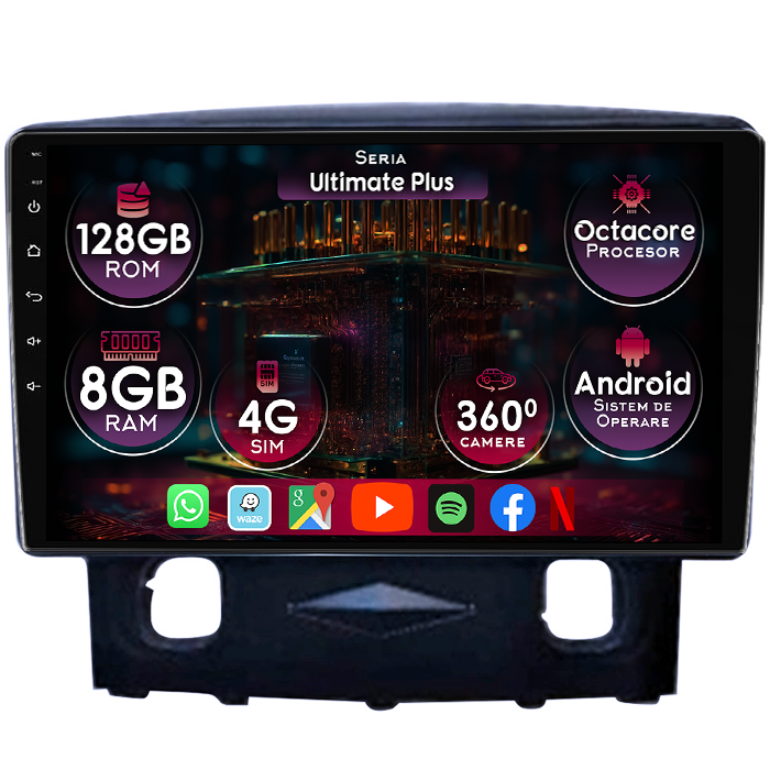 Navigatie dedicata Ford Kuga 2008-2010, 8GB RAM 128GB ROM, Octacore, Platforma 7862, Display 9" QLED 2K, Carplay&Android Auto, Android 14, Ventilator Activ - imagine 1