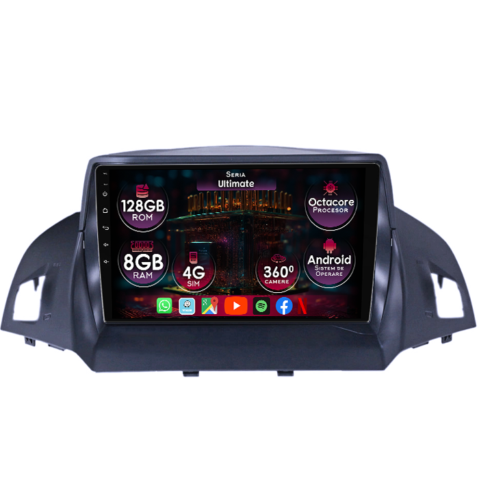 Navigatie dedicata Ford Kuga 2012-2019, 8GB RAM 128GB ROM, Octacore, Platforma TS18, Display 9" QLED, Carplay&Android Auto, Android 14, Ventilator Activ - imagine 1