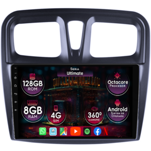 Navigatie dedicata Dacia Logan 2 2012-2019, 8GB RAM 128GB ROM, Octacore, Platforma TS18, Display 9" QLED, Carplay&Android Auto, Android 14, Ventilator Activ - imagine 1