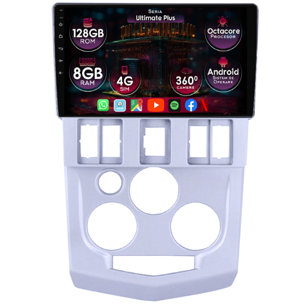 Navigatie dedicata Logan 2004-2008, 8GB RAM 128GB ROM, Octacore, Platforma 7862, Display 9" QLED, Carplay&Android Auto, Android 14, Ventilator Activ