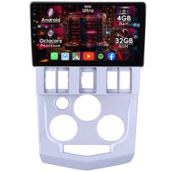 Navigatie dedicata Logan 2004-2008, 4GB RAM 32GB ROM, Octacore, Display 9" QLED 2K, Carplay&Android Auto, Android 14, Ventilator Activ