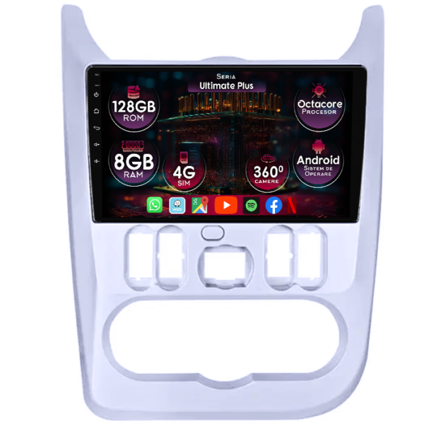 Navigatie dedicata Renault Logan 2009-2015, 8GB RAM 128GB ROM, Octacore, Platforma 7862, Display 9" QLED, Carplay&Android Auto, Android 14, Ventilator Activ