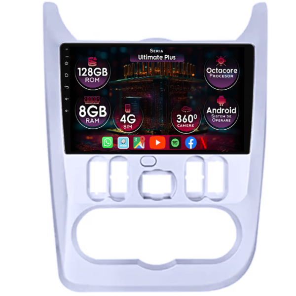 Navigatie dedicata Dacia Logan 2008-2013, 8GB RAM 128GB ROM, Octacore, Platforma 7862, Display 9" QLED 2K, Carplay&Android Auto, Android 14, Ventilator Activ