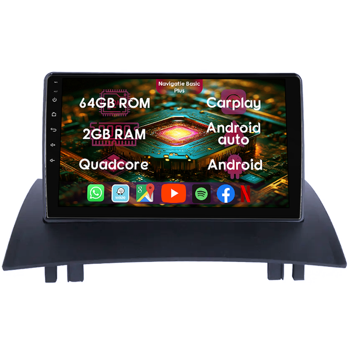 Navigatie dedicata Renault Megane 2 2001-2009, 2GB RAM 64GB ROM, Quad Core, Display 9" IPS Full HD, Carplay&Android Auto, Android 14, Suport camere AHD - imagine 1