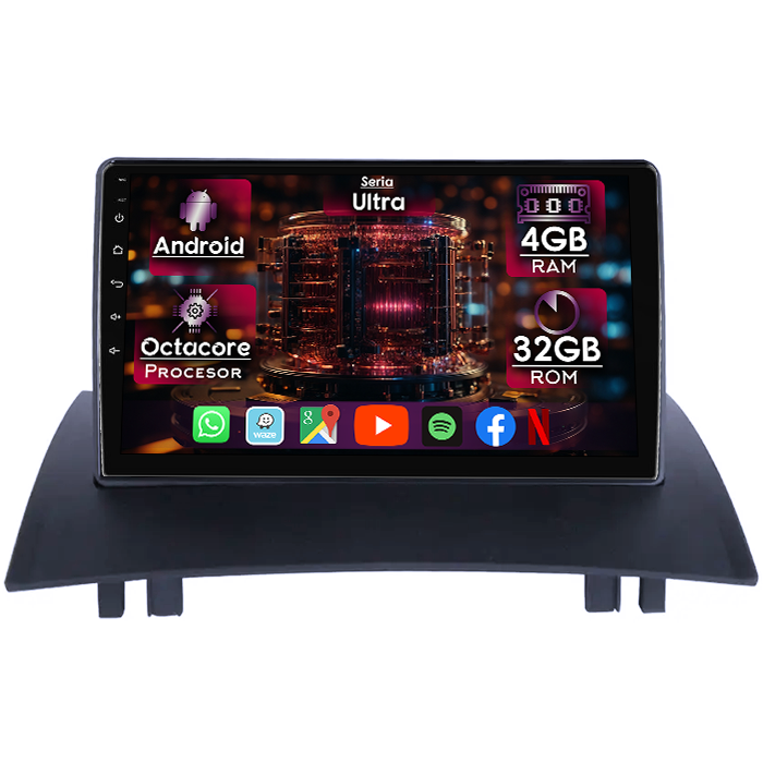 Navigatie dedicata Renault Megane 2 2001-2009, 4GB RAM 32GB ROM, Octacore, Display 9" QLED 2K, Carplay&Android Auto, Android 14, Ventilator Activ - imagine 1