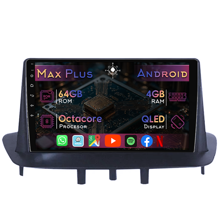 Navigatie dedicata Renault Megane 3 2008-2014, 4GB RAM 64GB ROM, Octacore, Display 9" QLED, Carplay, Android 13, Bluetooth, Magazin Play, Suport camere AHD - imagine 1