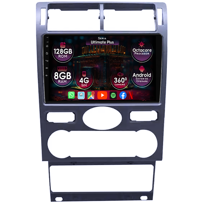 Navigatie dedicata Ford Mondeo 3 2000-2007, clima automata, 8GB RAM 128GB ROM, Octacore, Platforma 7862, Display 9" QLED 2K, Carplay&Android Auto, Android 14, Ventilator Activ - imagine 1
