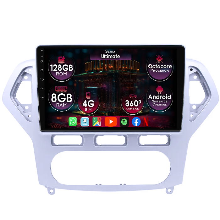 Navigatie dedicata Ford Mondeo 4 2007-2011, clima manuala, 8GB RAM 128GB ROM, Octacore, Platforma TS18, Display 10" QLED, Carplay&Android Auto, Android 14, Ventilator Activ - imagine 1