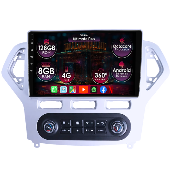 Navigatie dedicata Ford Mondeo 4 2007-2011, Clima Manuala, 8GB RAM 128GB ROM, Octacore, Platforma 7862, Display 10" QLED 2K, Carplay&Android Auto, Android 14, Ventilator Activ