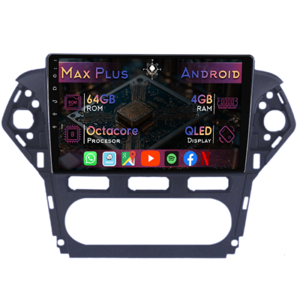 Navigatie dedicata Ford Mondeo 4 2011-2014, 4GB RAM 64GB ROM, Octacore, Display 9" QLED, Carplay&Android Auto, Android 14, Suport camere AHD