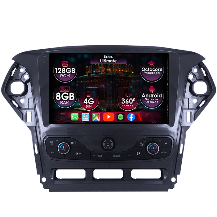 Navigatie dedicata Ford Mondeo 4 2011-2014, cu navigatie originala, 8GB RAM 128GB ROM, Octacore, Platforma TS18, Display 9" QLED, Carplay&Android Auto, Android 14, Ventilator Activ - imagine 1
