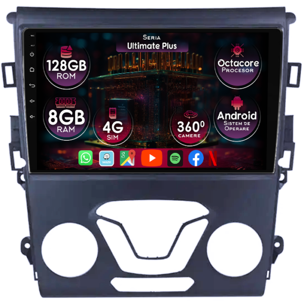 Navigatie dedicata Ford Mondeo 5 2014-2019, 8GB RAM 128GB ROM, Octacore, Platforma 7862, Display 9" QLED 2K, Carplay&Android Auto, Android 14, Ventilator Activ