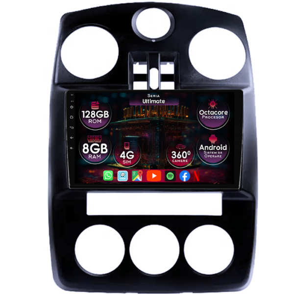 Navigatie dedicata Chrysler PT Cruiser 2005-2010, 8GB RAM 128GB ROM, Octacore, Platforma TS18, Display 9" QLED, Carplay&Android Auto, Android 14, Ventilator Activ