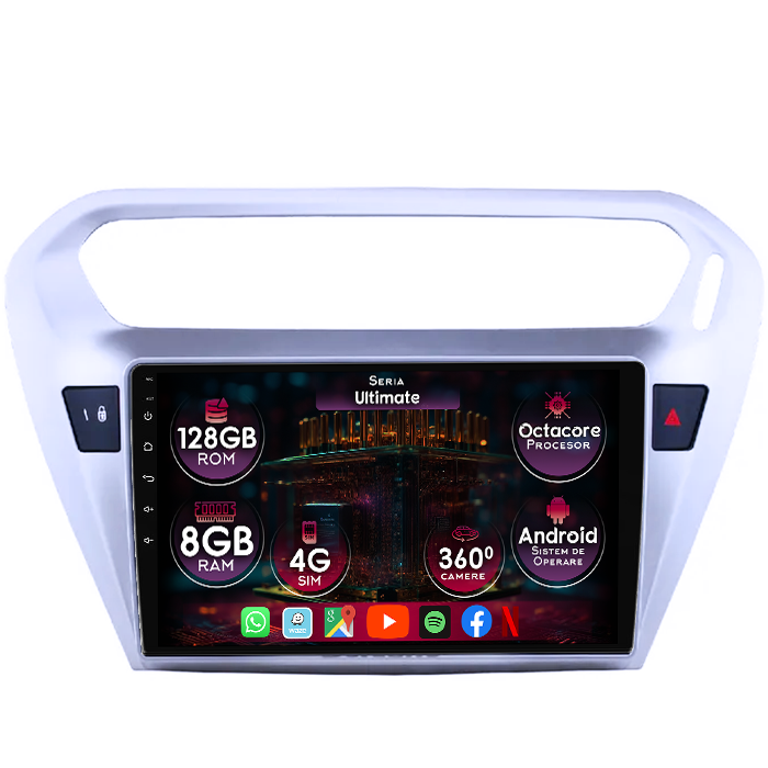 Navigatie dedicata Citroen Elysee 2012-2021, 8GB RAM 128GB ROM, Octacore, Platforma TS18, Display 9" QLED, Carplay, Android 13, Bluetooth, Magazin Play, Ventilator Activ - imagine 1
