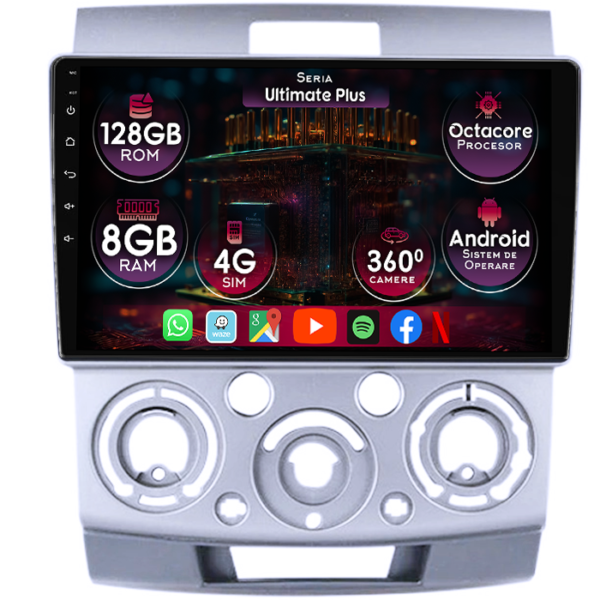 Navigatie dedicata Ford Ranger 2006-2011, 8GB RAM 128GB ROM, Octacore, Platforma 7862, Display 9" QLED, Carplay&Android Auto, Android 14, Ventilator Activ