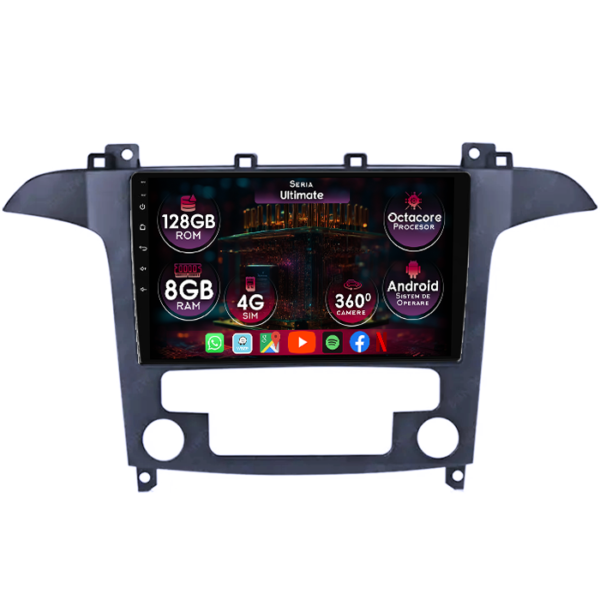 Navigatie dedicata Ford S-Max 2006-2015, 8GB RAM 128GB ROM, Octacore, Platforma TS18, Display 9" QLED, Carplay&Android Auto, Android 14, Ventilator Activ