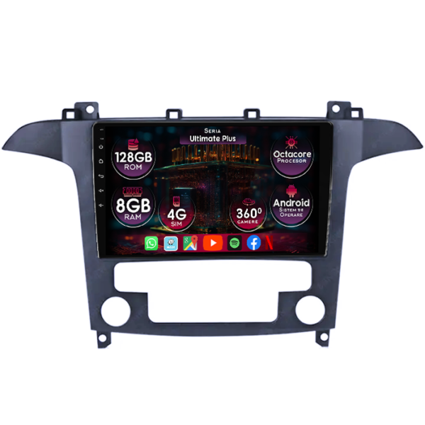 Navigatie dedicata Ford S-Max 2006-2015, 8GB RAM 128GB ROM, Octacore, Platforma 7862, Display 9" QLED, Carplay&Android Auto, Android 14, Ventilator Activ