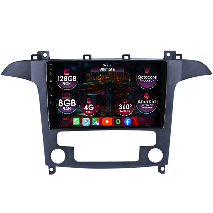 Navigatie dedicata Ford S-Max 2006-2015, 8GB RAM 128GB ROM, Octacore, Platforma TS18, Display 9" QLED, Carplay&Android Auto, Android 14, Ventilator Activ - imagine 1