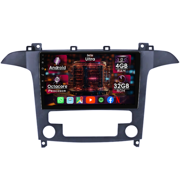 Navigatie dedicata Ford S-Max 2006-2015, 4GB RAM 32GB ROM, Octacore, Display 9" QLED, Carplay&Android Auto, Android 14, Ventilator Activ