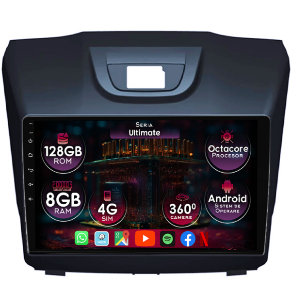 Navigatie dedicata Chevrolet S10, 8GB RAM 128GB ROM, Octacore, Platforma TS18, Display 9" QLED, Carplay&Android Auto, Android 14, Ventilator Activ