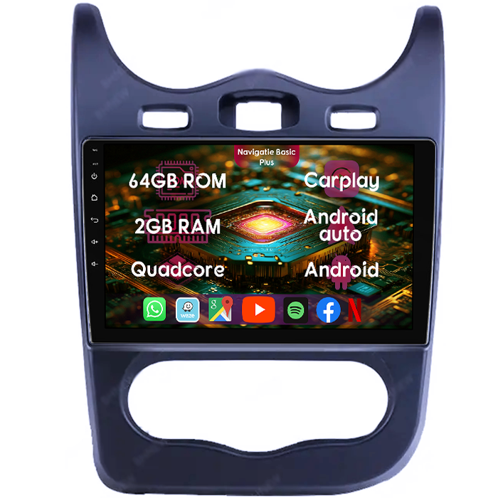 Navigatie dedicata Renault Sandero 2013-2014, 2GB RAM 64GB ROM, Quad Core, Display 9" IPS Full HD, Carplay&Android Auto, Android 14, Suport camere AHD - imagine 1
