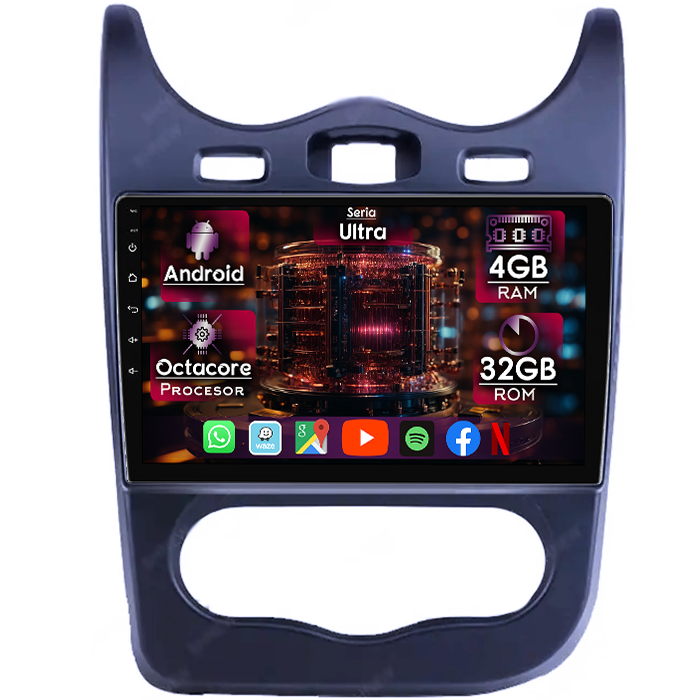 Navigatie dedicata Renault Sandero 2013-2014, 4GB RAM 32GB ROM, Octacore, Display 9" QLED 2K, Carplay&Android Auto, Android 14, Ventilator Activ - imagine 1