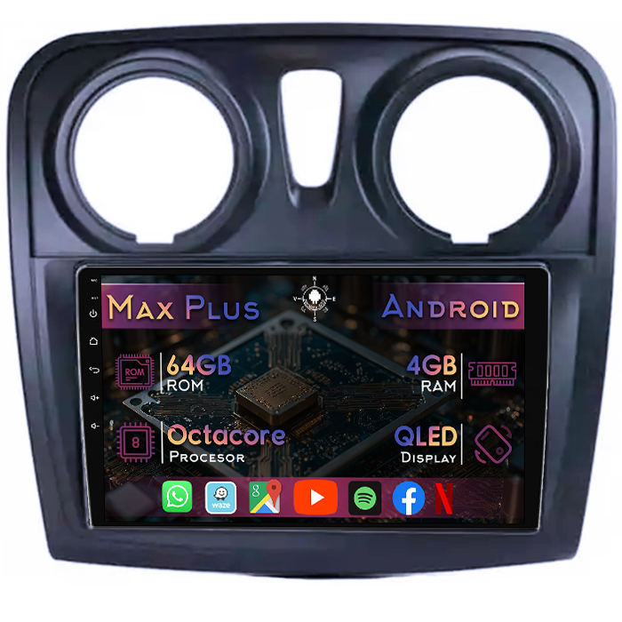 Navigatie dedicata Renault Sandero 2017+, 4GB RAM 64GB ROM, Octacore, Display 9" QLED, Carplay&Android Auto, Android 14, Suport camere AHD - imagine 1