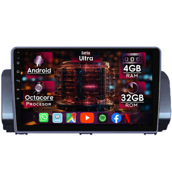 Navigatie dedicata Dacia Sandero 3 2021+, 4GB RAM 32GB ROM, Octacore, Display 9" QLED 2K, Carplay&Android Auto, Android 14, Ventilator Activ